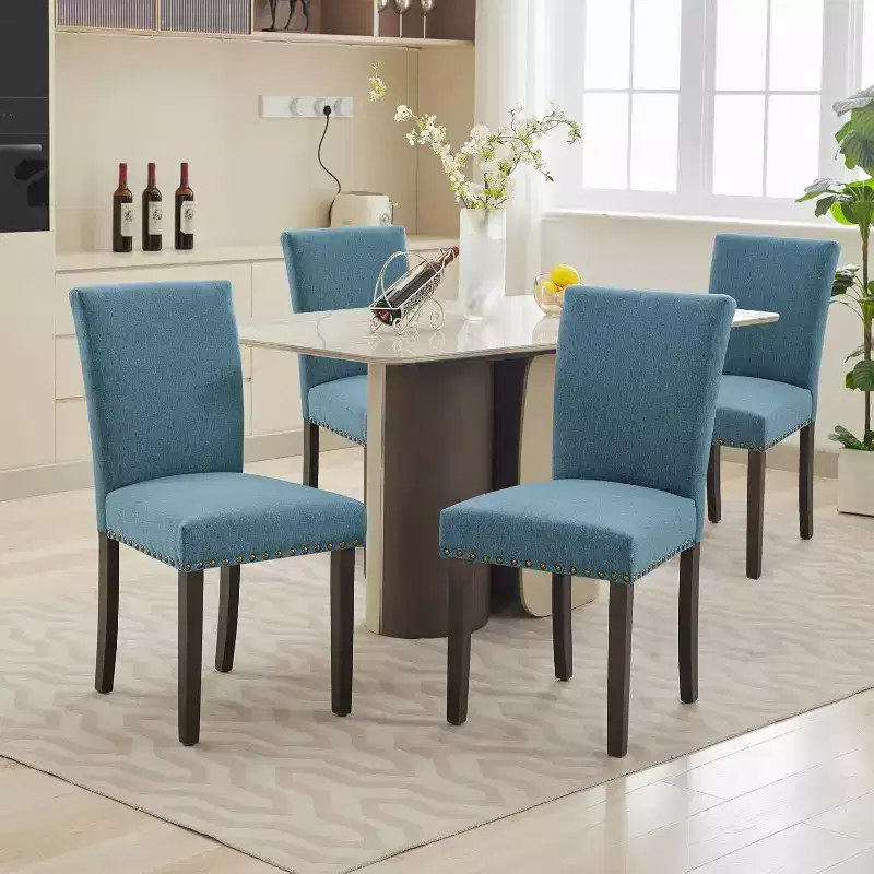 Upholstered Dining Chairs Set of 2  Ergonomic High-Back Fabric Parsons Chairs w/ Nailhead Trim for Kitchen/Dining Room/Hotel