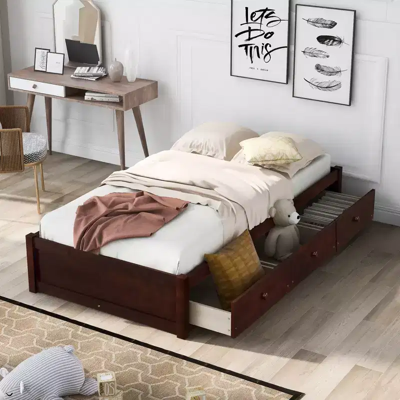 Whisen Twin Size Platform Bed with 3 Drawers