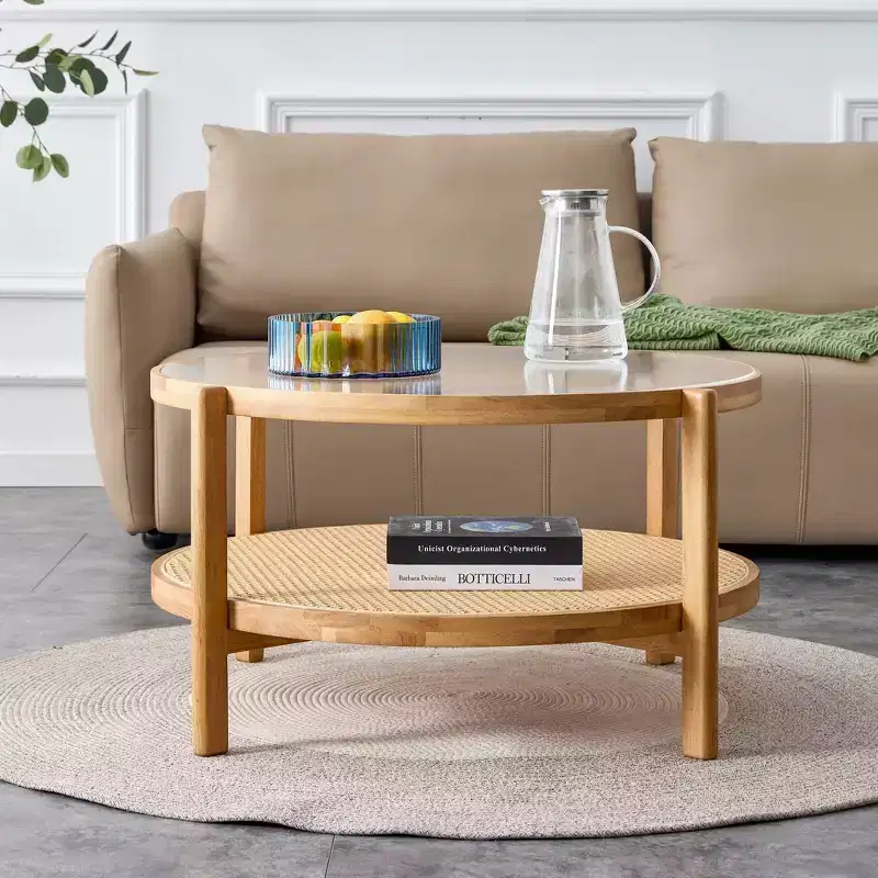 Modern Round Coffee Table with Glass Top