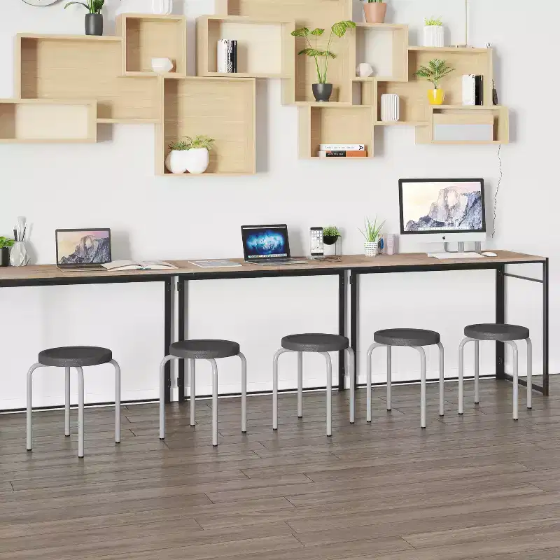 Emma and Oliver 5 Pack Stackable Backless Stool with Black Seat and Silver Powder Coated Frame
