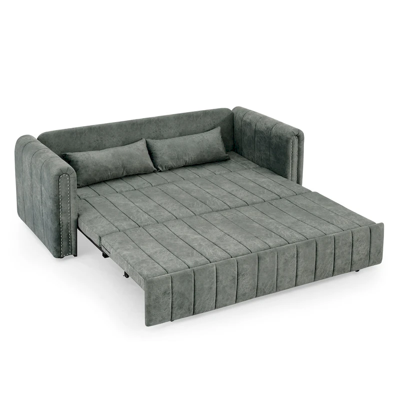 Modern 68 Foam 3 in 1 Pull-Out 3-seaters Bed Sleeper Sofa with Copper Nails and Two Drawers