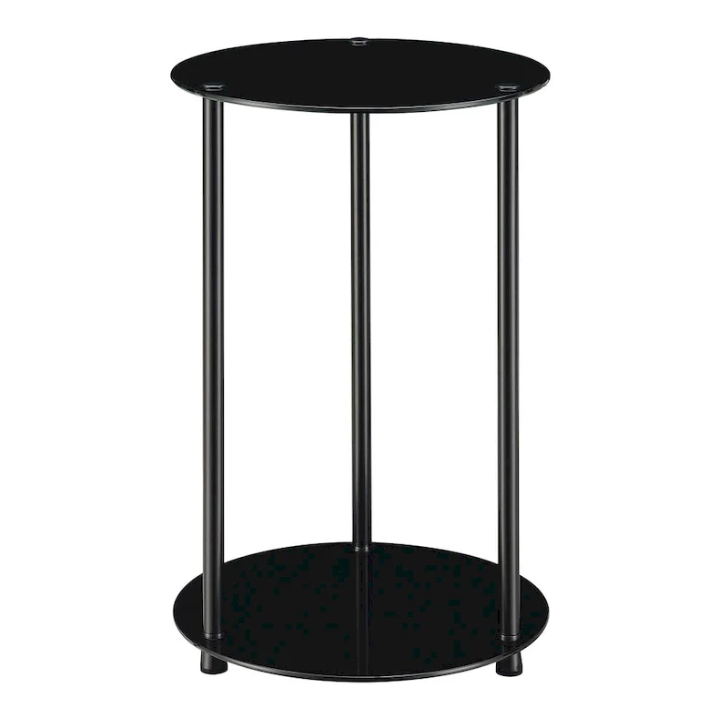 2-Tier Round End Table with Tempered Glass Shelves