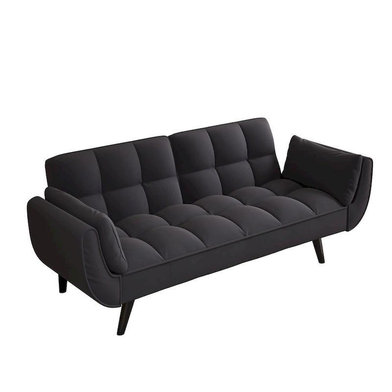 57 Sofa Bed,Polyester Blend Comfy Futon Couch Bed with 2 Square Pillows, Convertible Sleeper Sofa with Adjustable Backrest