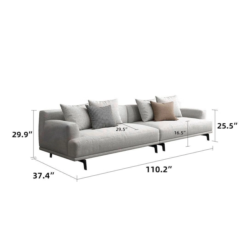 Square Arm Fabric Straight Sofa in Beige