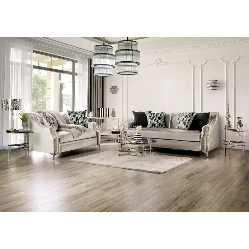 Vynn Transitional Chenille Upholstered Nailhead Trim Sofa by Furniture of America
