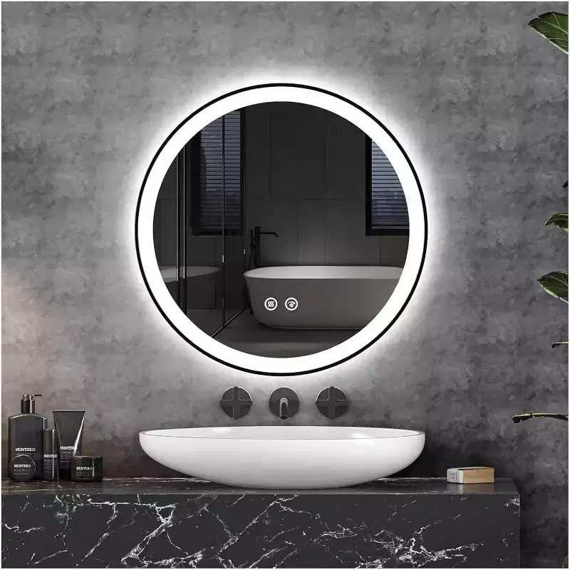24 Modern LED Bathroom Mirror, Dual Front & Back Lighting, 3 Color Modes, Dimmable Anti-Fog Design, Square Wall Mounted Vanity Mirror