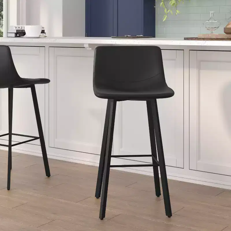 Flash Furniture Caleb Modern Armless 30 Inch Bar Height Commercial Grade Barstools with Footrests and Matte Iron Frames, Set of 2