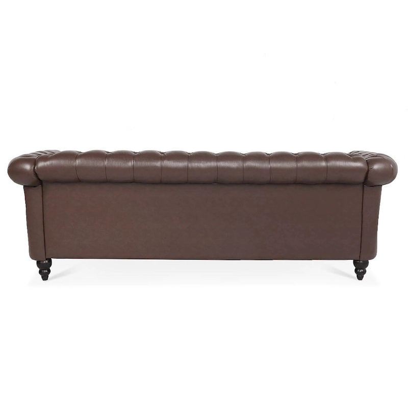84.65 Chesterfield Tufted Faux Leather Sofa with Rolled Arms