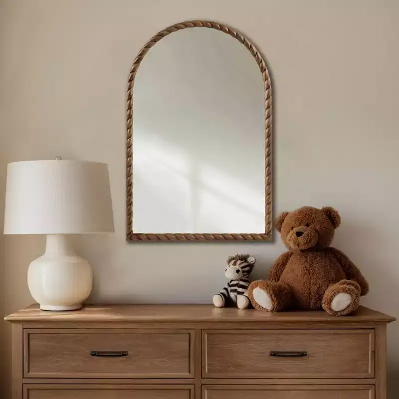 24 x 36 Arched Wall Decorative Mirror with Elegantly Braided Rubberwood Frame, Modern Accent for Bedroom, Bathroom, Living Room-Panipeachy