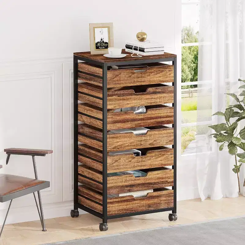 Tribesigns 7-Tier Drawer Chest, Wood Storage Dresser Cabinet with Wheels