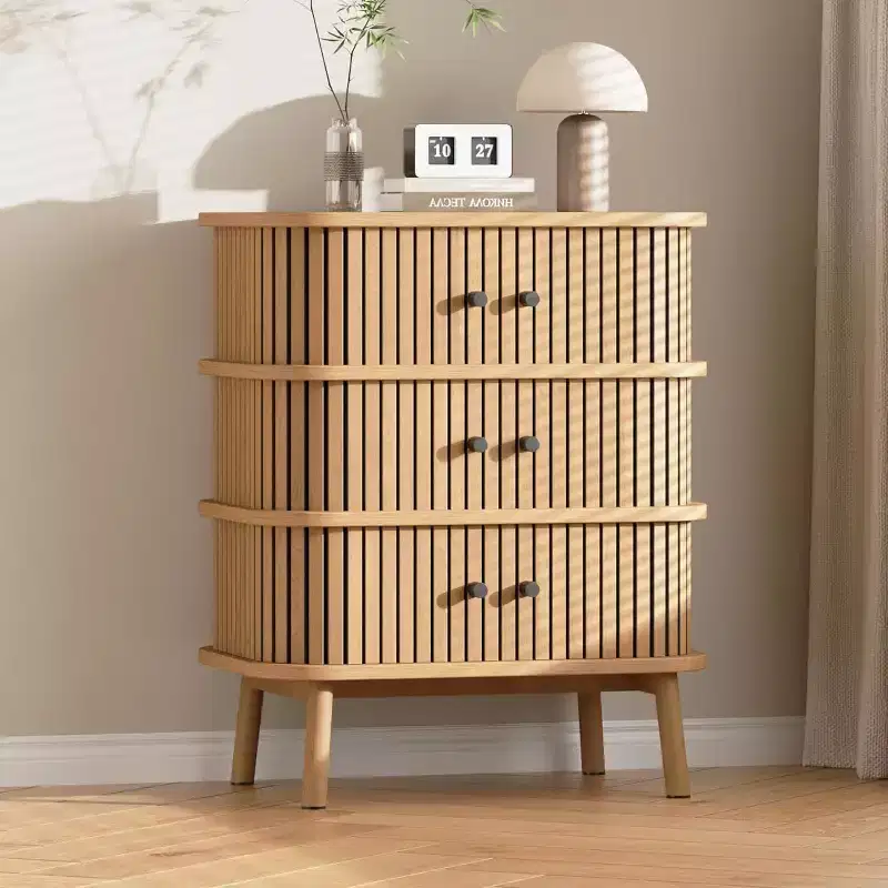 3 Drawer Dresser, Chest of Drawers for Bedroom, Mid Century Modern Nightstand, Spacious Storage Wicker Dresser natural