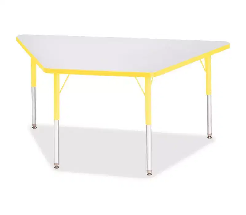 Jonti-Craft Berries Adult-Size Gray Laminate Trapezoid Table 30 x 60 in Yellow