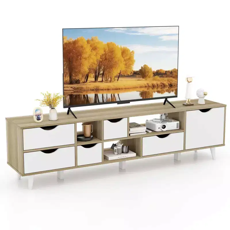 Costway TV Stand for TVs up to 65 with Storage 5 Drawers & 3 Open Shelves for Bedroom