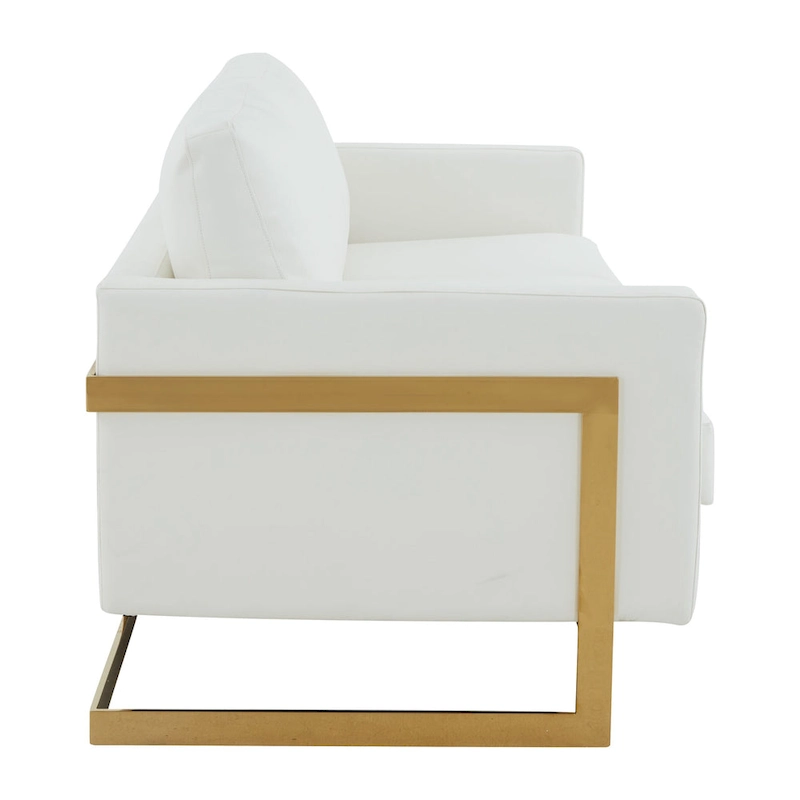 LeisureMod Lincoln Modern Upholstered Leather Sofa with Gold Frame - 83