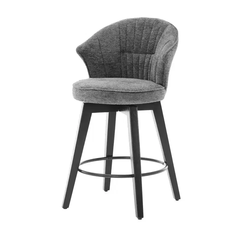 Wing Back Swivel Bar Stools with Upholstered Seat and Wood Legs, Gray