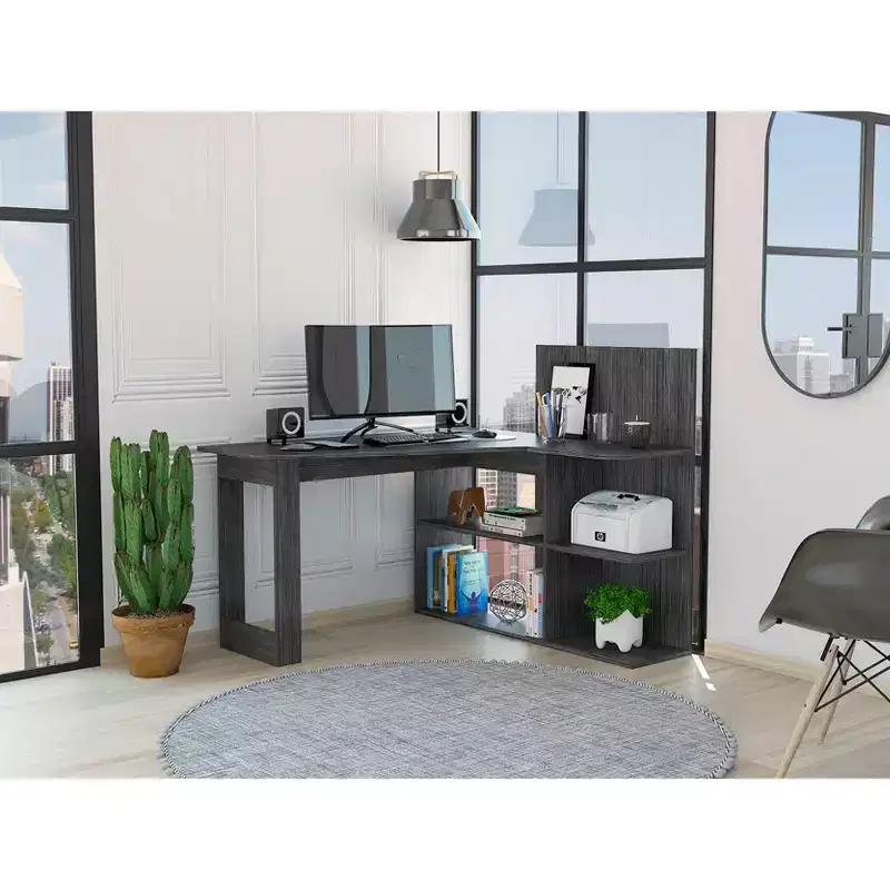 TUYOHW Writing Computer Desk,L-Shaped Desk with Four Shelves,Corner Desk with Multiple Open Shelving Tiers,Extended Workspace for Home Office,Study