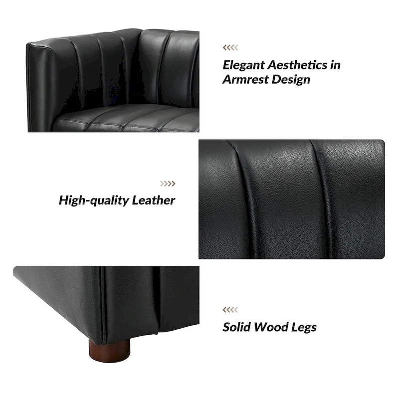 Olinto Modern Camel 83-Inch Genuine Leather Curved Couch with Channel Back by HULALA HOME