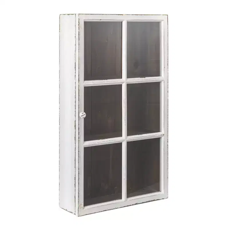 Antique White Wood Wall Cabinet with 3 Shelves