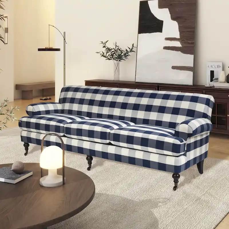 Alana Lawson 88 Inch Living Room Sofa  Three Cushion Couch with Rolled Arms and Tight Back  Minimal Assembly Required