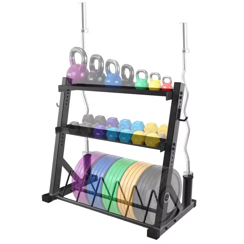 COZONY 3 Tier Barbell Storage Rack, 1000LB Capacity Heavy Duty Steel Organizer for Dumbbells & Kettlebells, Adjustable Height