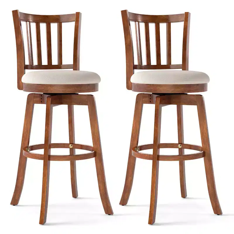 Costway 30.5'' Swivel Barstools Set of 2 w/Backrest & Upholstered Seat Footrest for Pub