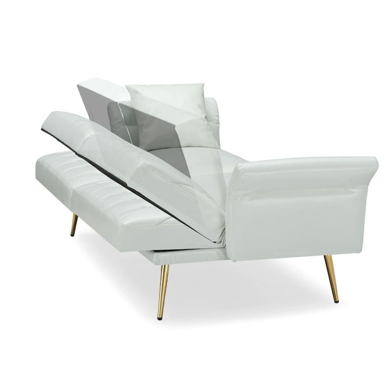 Faux Leather Sofa Bed with Adjustment Armrest