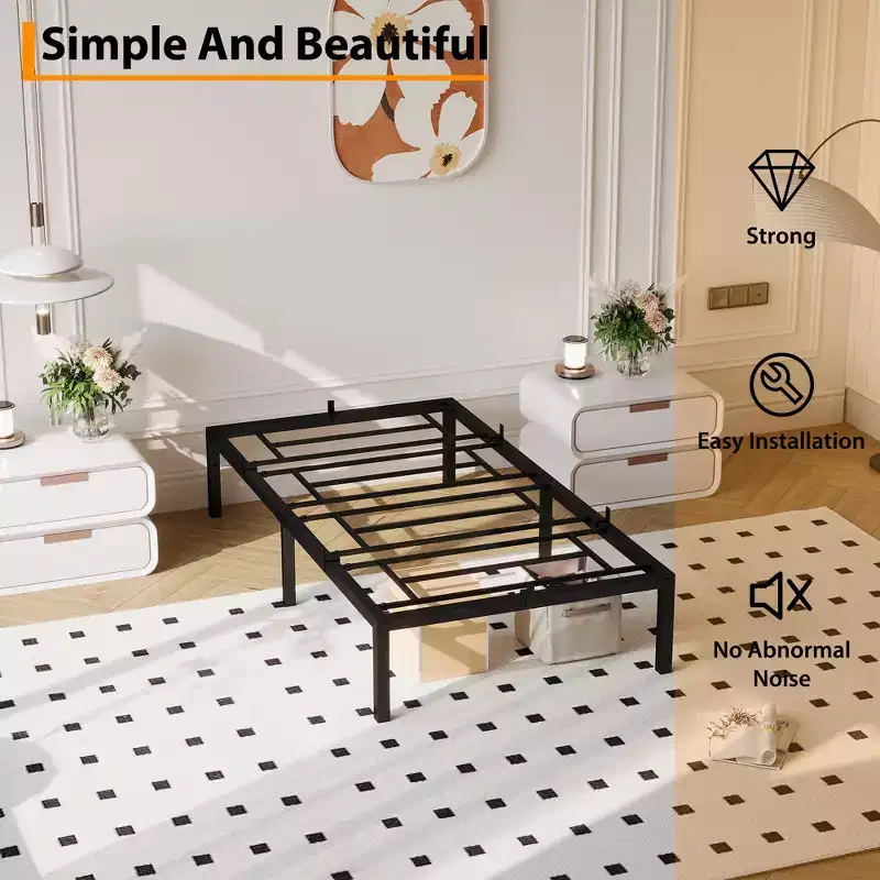 Bed Frame without Headboard, Metal Platform Bed Frame with 12.8 Under Bed Storage, Metal Slats Support, No Box Spring Needed