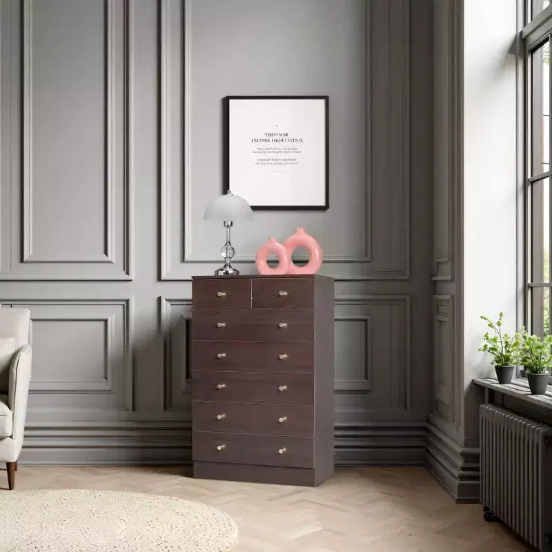 Karl Home 7-Drawer Gray Particle Board 25.98in. W Chest of Drawer