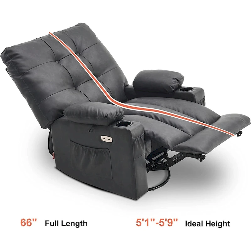 MCombo Large Power Swivel Glider Rocker Recliner Chair with Massage and Heat, Faux Leather 7748