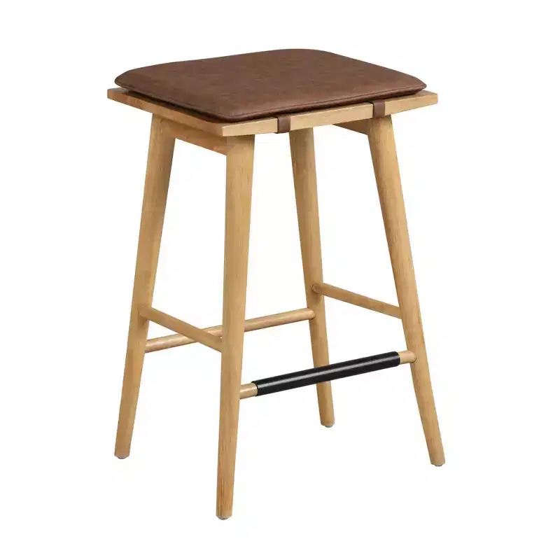 Nathan James Set of 2 Barker Counter Height Barstools Brown Faux Leather