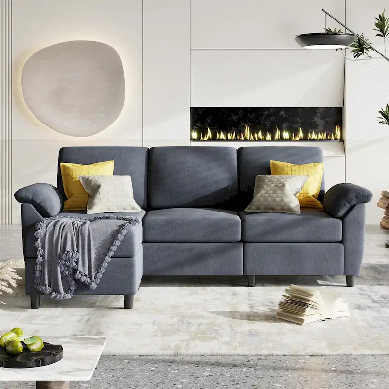 Futzca Sectional Sofa Couch, 3 Seat L Shaped Sofa with Removable Pillows
