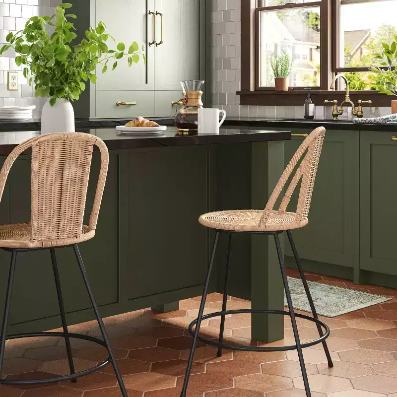 24" Olivine Rounded Back Rattan Counter Height Barstool with Metal Legs and Footrest Natural - Threshold™