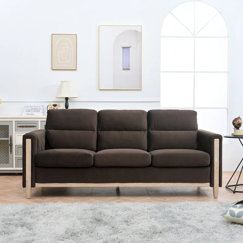Larb Modern Solid Wood Three-Seater Sofa Couch by Christopher Knight Home