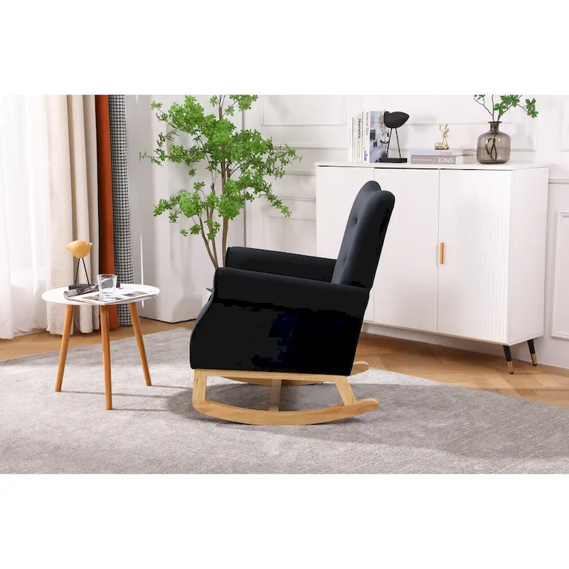 Tufted Rocking Chair with Wood Legs