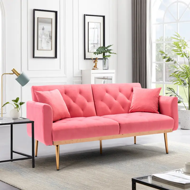 65.35 Velvet Futon Sofa Bed with Adjustable Backrest