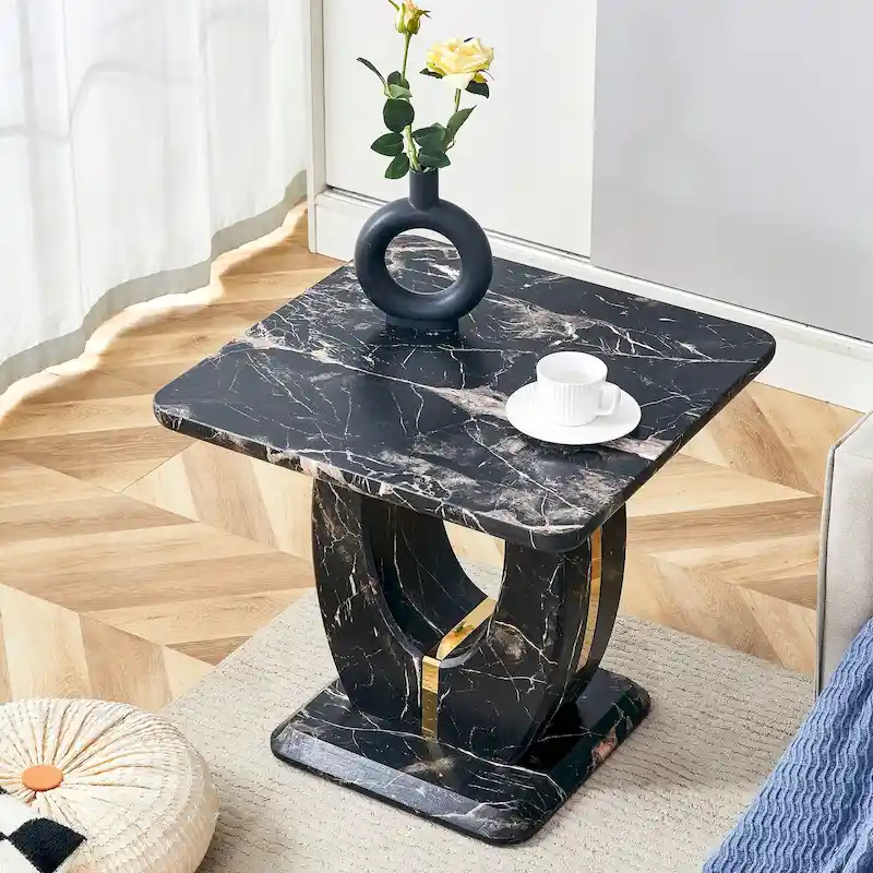 23.6 Modern Square Coffee Table with Gold Plated Decorative Strips for Living Room