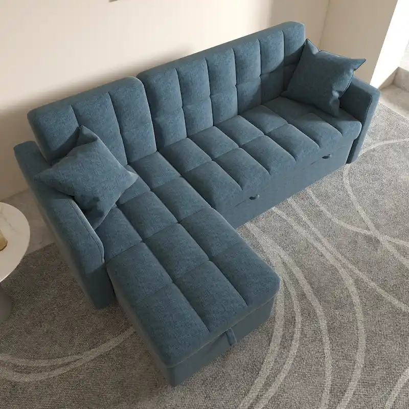 L-shaped Pull-out Sleeper Sectional Sofa Bed with Storage Chaise