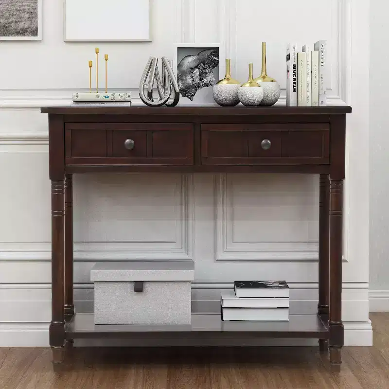 Okak 35IN Farmhouse Console Table, Entryway Table with Two Drawers and Bottom Shelf, Hallway Table for Living Room, Entrance