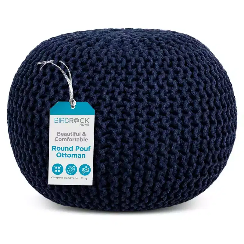 BirdRock Home Round Pouf Foot Stool Ottoman - Navy