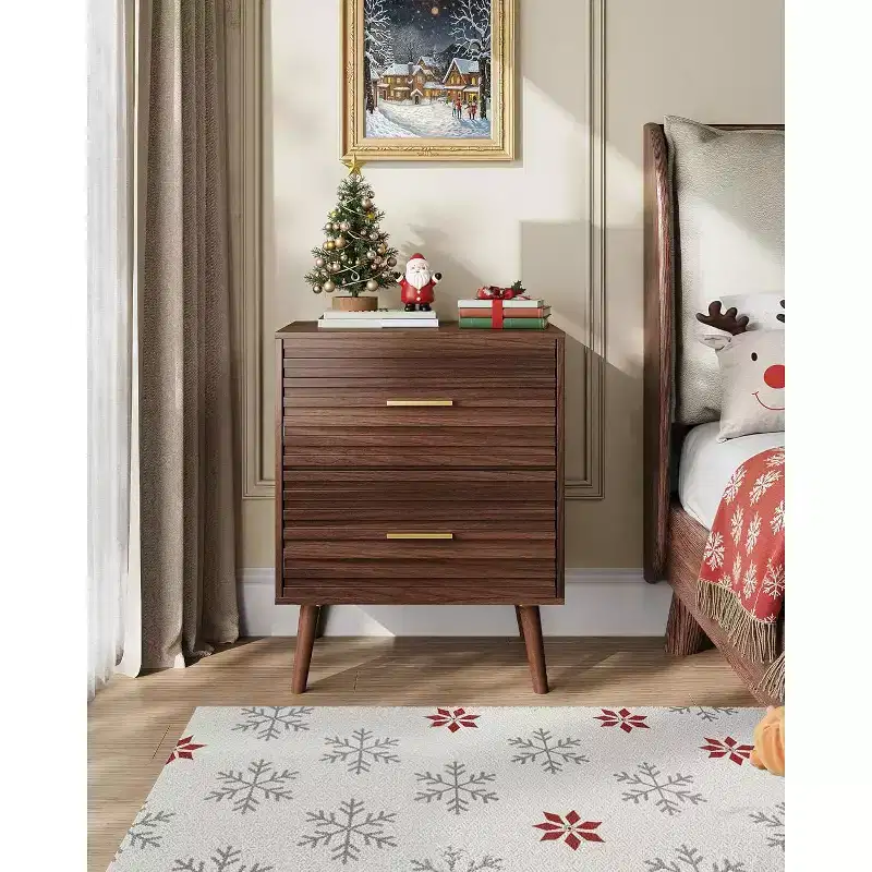 BALHAM TRADE-2Pcs Modern Wood Night Stand with 2 Drawers Fluted Bed Side Table for Bedroom Living Room