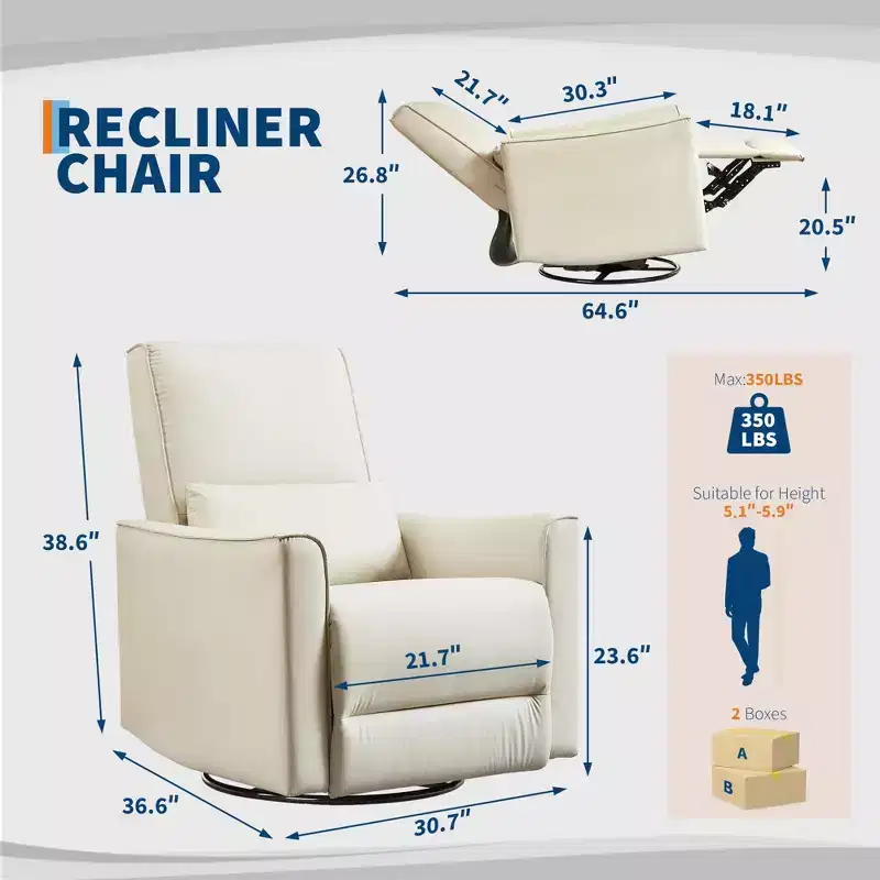 Swivel Rocking Nursery Recliner Chair Rocker Recliner Glider Deep Seat Sofa Chair with high Backrest