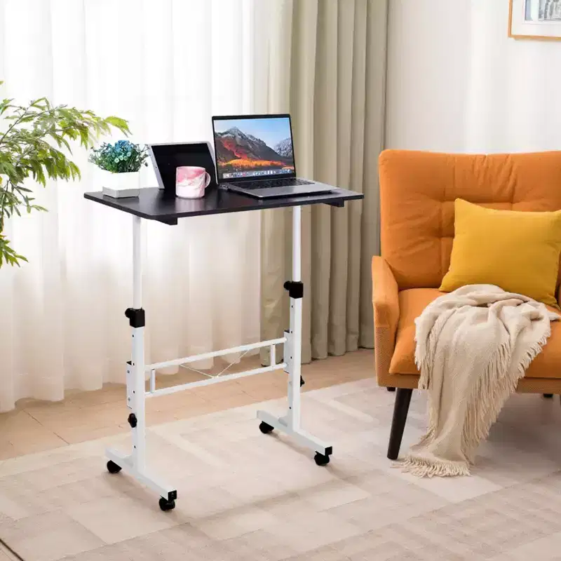 Mobile Standing Desk - Adjustable Height, Rolling Laptop Table with Wheels, Portable Workstation, Home Office Overbed Training Room