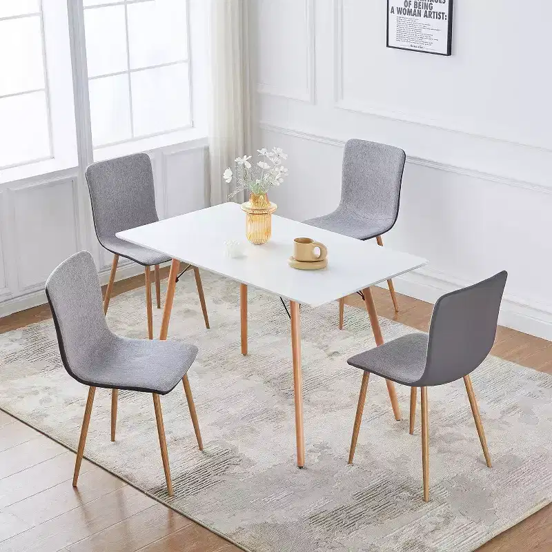 Grey & Black Dining Chairs Set of 4, Mid-Back Fabric Seat & PU Back with Oak Metal Legs
