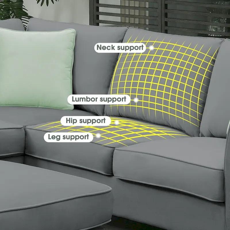 112-inch L-shaped 7-seat Modular Sectional Sofa with Ottoman and Three Pillows - 112W x 87D x 33H