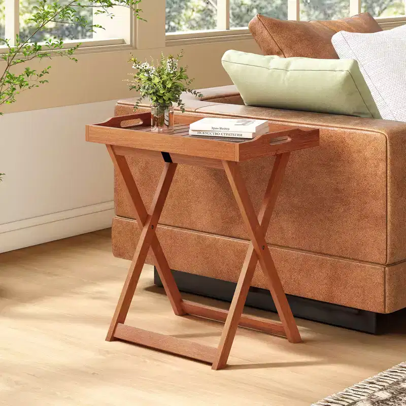 Costway Solid Wood Tray Table Set of 2 w/Removable Top Rectangular TV Tray Bistro Table
