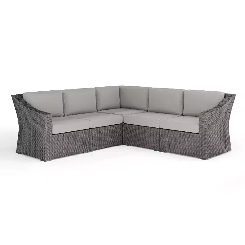 Martha Stewart Bedford Indoor-Outdoor Modular Patio 5-Seat Sectional Sofa in Rattan Wicker with All-Weather Cushions