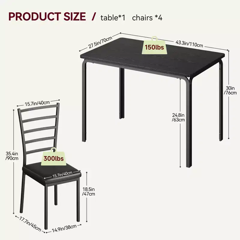 COZONY 5 Piece Kitchen Table and Chairs Set for 4, Rectangular Dining Table Set with 4 Upholstered Chairs, Space Saving Dinette Set