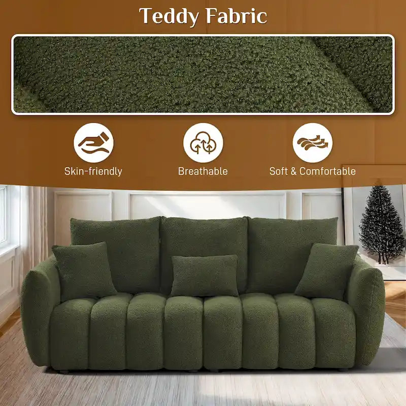 Ouyessir Overstuffed Upholstered Deep Seat Soft Fabric Sofa with 3 Pillows