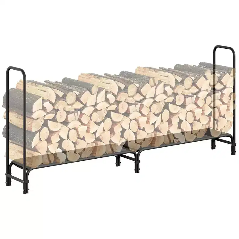Black Heavy-Duty Firewood Rack for Indoor/Outdoor Wood Storage