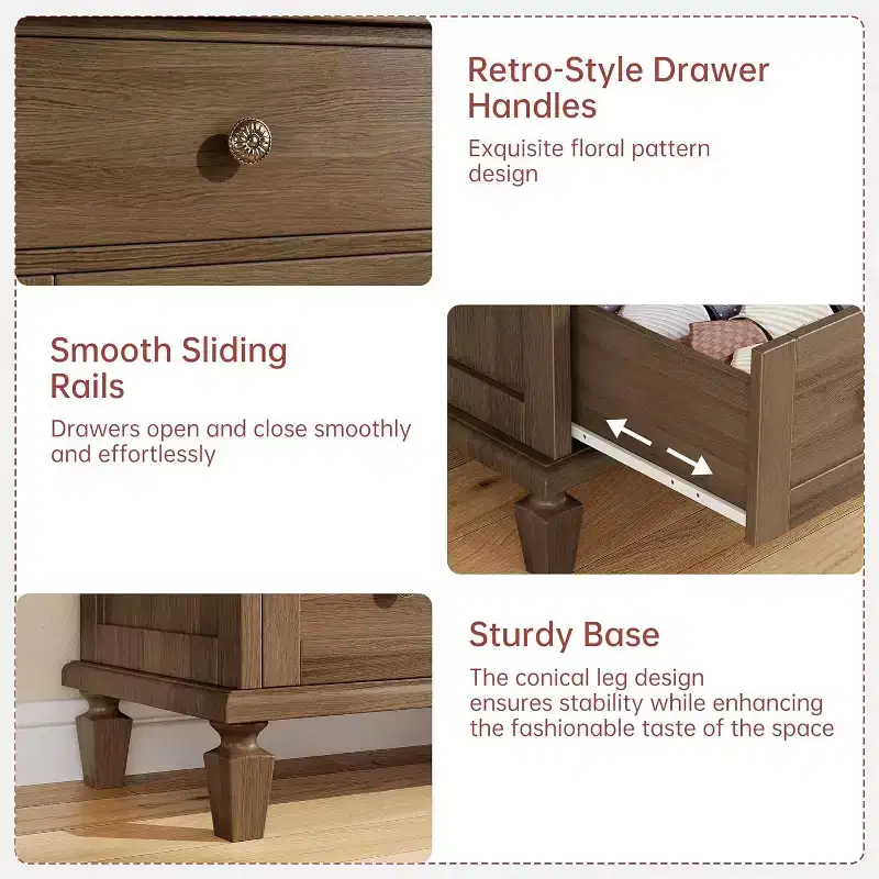 Wood 6-Drawer Dresser with Tapered Legs — Distressed Finish
